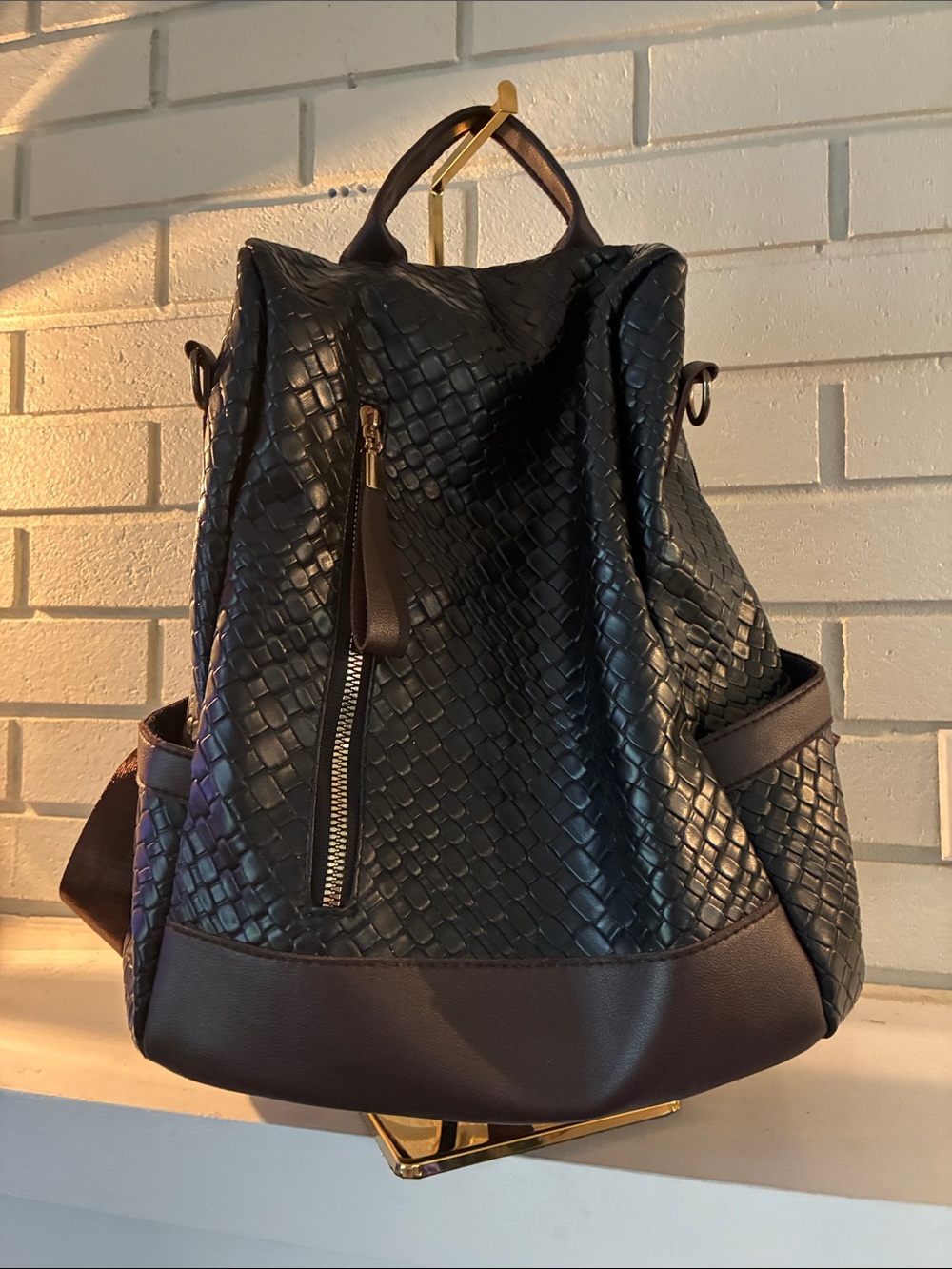 Woven Texture Black Women's Backpack